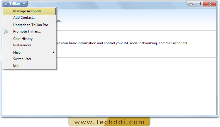 Select Manage Accounts in Trillian Software Select Manage Accounts in Trillian Software